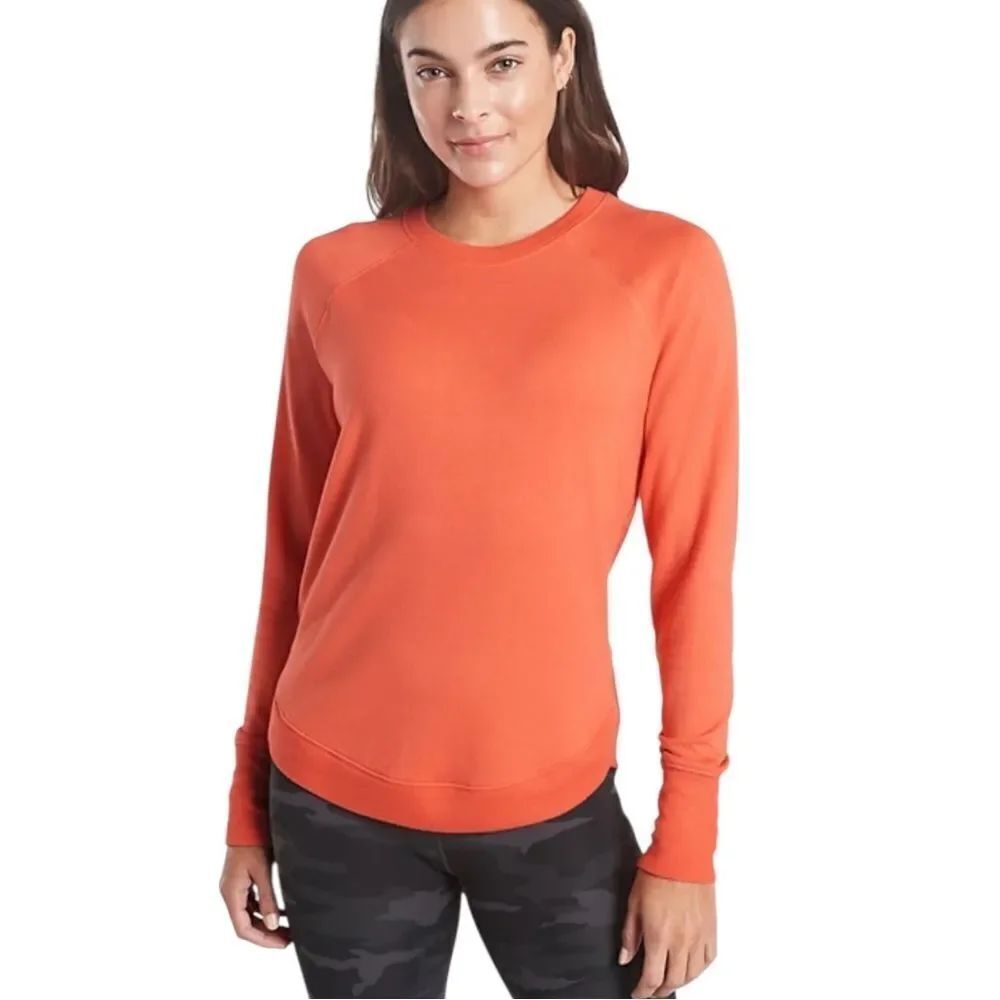 Athleta Women's Orange Haze Mindset Sweatshirt Relax Fit Tulip Hem Small NWOT